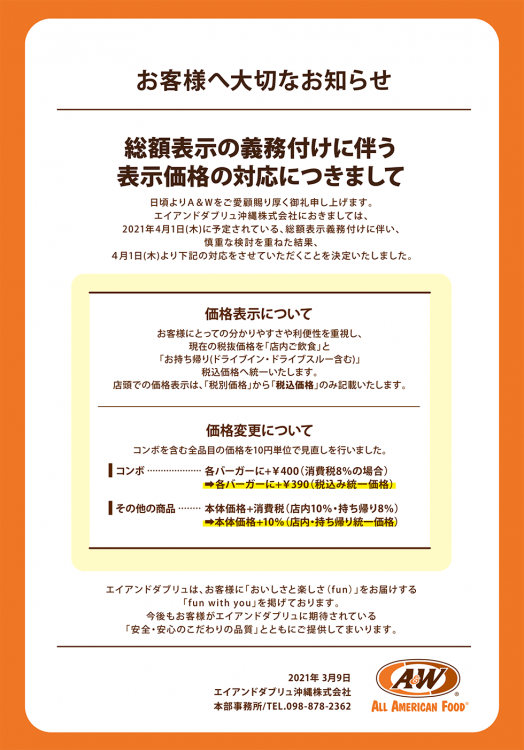 総額表示の義務付けに伴う、表示価格の対応につきまして